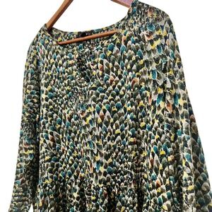 Cocomo Womens‎ 3X Long Sleeve Metallic Green Peplum Blouse Cut Out Casual